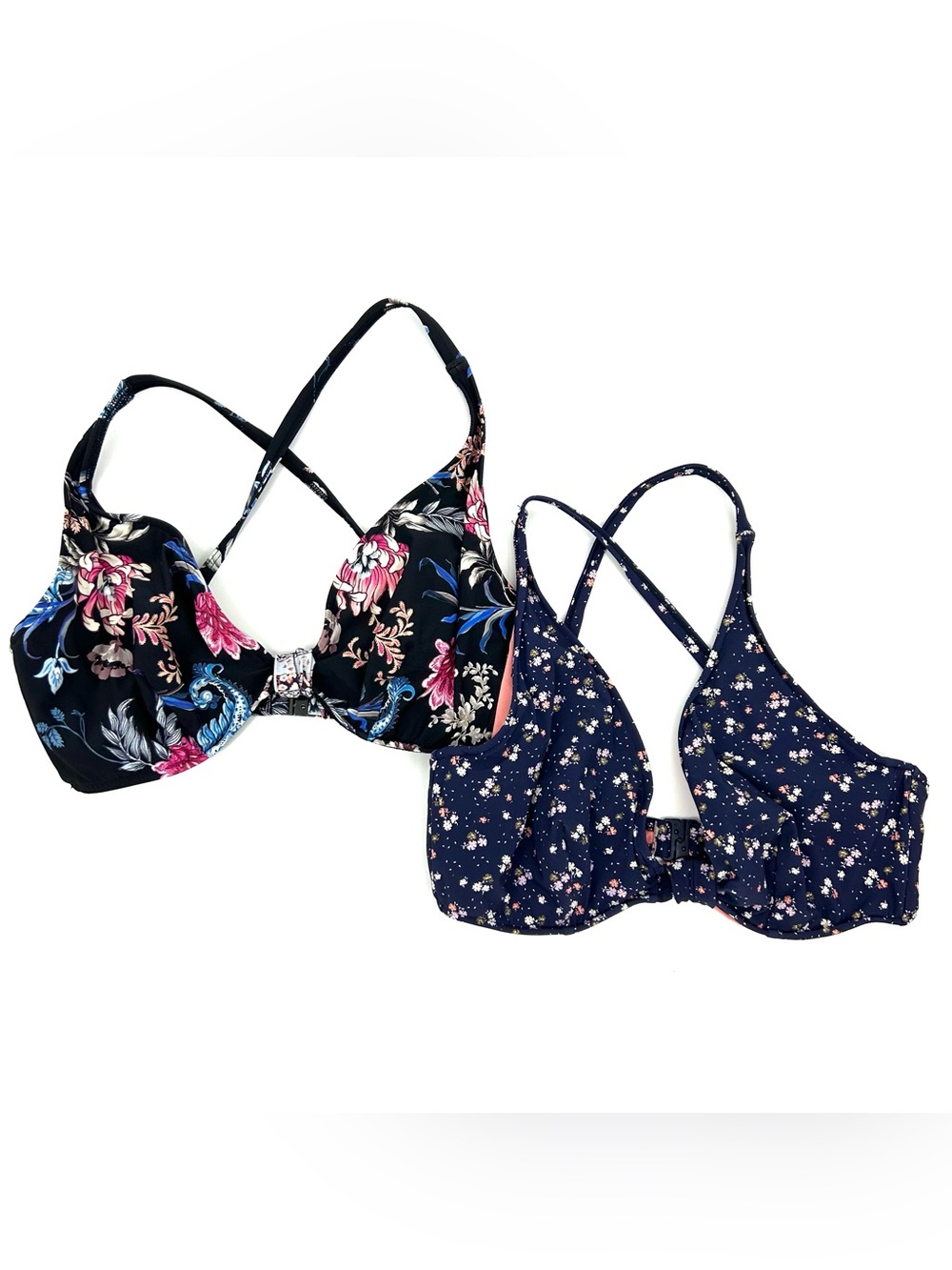 Seafolly US 10 Bikini Tops Underwire Floral Black Navy